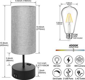 img 3 attached to 💡 Set of 2 Touch Control Table Lamps for Bedroom, Modern Desk Lamps with 2 USB Ports & AC Outlet, 3 Way Dimmable Nightstand Lamp for Living Room Office, Grey Shade, 60W 4000K LED Bulbs Included