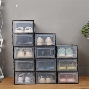 img 3 attached to 👞 Efficient and Space-Saving Mingerder Shoe Organizer Box - Clear Plastic Stackable Shoe Storage for Closet with Side Door, 12 Pack Organizing Solution for Dustproof and Ventilated Debris Storage