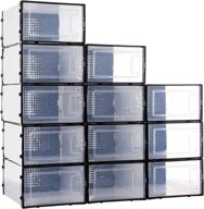 👞 efficient and space-saving mingerder shoe organizer box - clear plastic stackable shoe storage for closet with side door, 12 pack organizing solution for dustproof and ventilated debris storage логотип