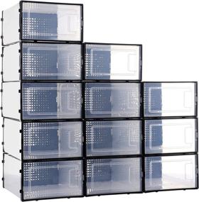 img 4 attached to 👞 Efficient and Space-Saving Mingerder Shoe Organizer Box - Clear Plastic Stackable Shoe Storage for Closet with Side Door, 12 Pack Organizing Solution for Dustproof and Ventilated Debris Storage