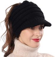 stay cozy and stylish with the pgten women knit messy bun ponytail visor beanie hat – featuring fleece lining! logo