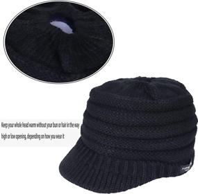 img 3 attached to Stay Cozy and Stylish with the PGTen Women Knit Messy Bun Ponytail Visor Beanie Hat – Featuring Fleece Lining!