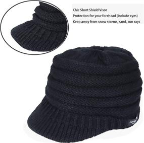 img 2 attached to Stay Cozy and Stylish with the PGTen Women Knit Messy Bun Ponytail Visor Beanie Hat – Featuring Fleece Lining!