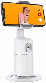img 4 attached to 📹 White Auto Face Tracking Phone Holder | 360° Rotation Smart Shooting Camera Mount | Live Vlog Streaming Tripod | Rechargeable Battery | No App Required