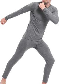 img 1 attached to 🧥 TAKIYA Men's Fleece Lined Thermal Underwear Set - Soft Winter Warm Long John Base Layer Top & Bottom