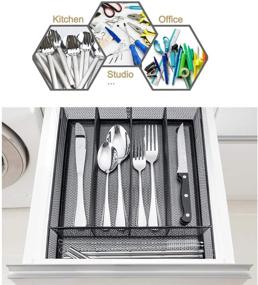 img 1 attached to HaWare Stainless Steel Flatware Drawer Organizer - 5 Compartment Silverware Tray Holder for Kitchen/Office - Super Sturdy (12.5 x 9.2Inch, Black)