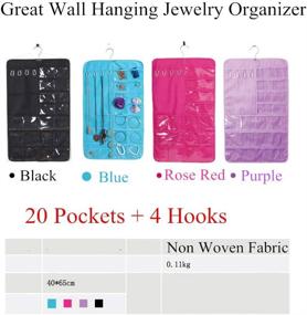 img 3 attached to Ultimate Space-Saving Jewelry Organizer: OUR Fashion Hanging Storage Bag with 40 Pockets and 8 Hook and Loops (Blue, 400650mm)