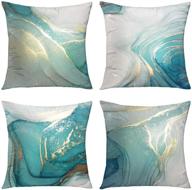 🎨 galmaxs7 turquoise and gold silver decorative throw pillow covers - luxurious abstract fluid art ink soft velvet pillow case - square cushion covers for couch sofa 18 x 18 inch - set of 4 logo