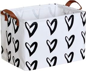 img 4 attached to 🖤 CLOCOR Rectangular Storage Basket - Collapsible Cute Pattern Storage Bin for Home Organization, Toy Organizer, Shelf Basket | Waterproof Coating with Handles (Black Hearts)