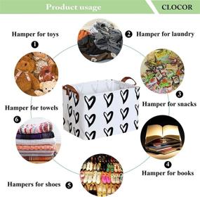 img 1 attached to 🖤 CLOCOR Rectangular Storage Basket - Collapsible Cute Pattern Storage Bin for Home Organization, Toy Organizer, Shelf Basket | Waterproof Coating with Handles (Black Hearts)