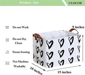 img 3 attached to 🖤 CLOCOR Rectangular Storage Basket - Collapsible Cute Pattern Storage Bin for Home Organization, Toy Organizer, Shelf Basket | Waterproof Coating with Handles (Black Hearts)