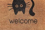 🐱 16 x 24 inch brown welcome cat face animal – all weather exterior doors designer coir non slip doormat for patio & front door логотип