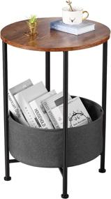 img 1 attached to 🍋 LEMONDA 20x24 Inch Industrial Round End Side Table with Storage Basket for Sundries, Books - Dark Grey, 18x26 inch