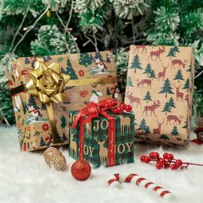 img 2 attached to 🎁 RUSPEPA Christmas Wrapping Paper Rolls - 3 Rolls of 17 inches x 10 feet with Tags and Jute String