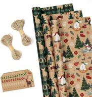 бумага для упаковки подарков ruspepa на рождество - 3 рулона по 17 дюймов x 10 футов с ярлыками и джутовой нитью. логотип