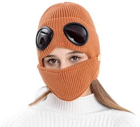 img 4 attached to 🧤 AMHDV Winter Warm Knitted Earflaps Beanie Hat: Chunky Hat with Goggles for Men and Women