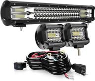 🚗 ausi led light bar 20inch 126w triple row spot flood combo work driving lamp + 2pcs 4 inch 60w off-road cube led pods lights - ideal for suv, boat, atv, utv, trucks | includes wiring harness and rocker switch logo
