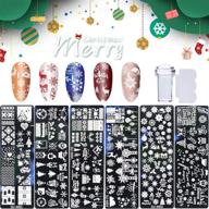 🎄 christmas nail stamping kit - 6 festive plates + 1 stamper + 1 scraper - christmas tree snowman elk bells snowflakes designs - diy nail art templates and stamping set for christmas party logo