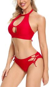 img 2 attached to 👙 Lomitti Women's High Neck Bikini Swimsuit - Keyhole Light Support Top - Two Piece Bathing Suit