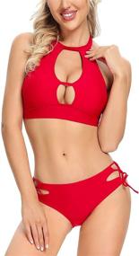 img 3 attached to 👙 Lomitti Women's High Neck Bikini Swimsuit - Keyhole Light Support Top - Two Piece Bathing Suit