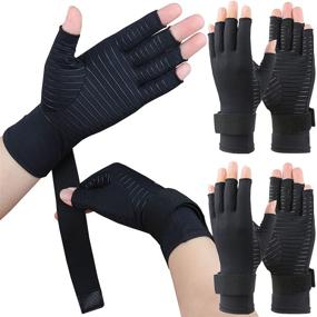 img 4 attached to 🧤 2 Pairs Copper Compression Arthritis Gloves – Adjustable Wrist Strap, Carpal Tunnel Support for Men & Women (Small/Medium)