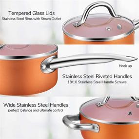 img 1 attached to 🍳 10-Piece Aluminum Cookware Set by CUSINAID - Nonstick Pots and Pans with Glass Lids for Stovetops, Induction Cooktops, Dishwasher, Oven - Copper Finish Included