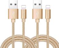 📱 rofi compatible phone cable - 2 pack 2ft nylon braided fast charging usb cord replacement for iphone x, 8, 8 plus, 7, 7 plus, 6s, 6s plus, 6, 6 plus, 5, 5s, 5c, se, ipad air, mini and more - gold, 2 ft logo