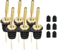 🍷 6-piece stainless steel liquor pour spouts set with rubber dust caps, for pouring liquids, olive oil, wine, vinegar - gold logo