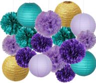 furuix under the sea party decorations: mermaid party supplies with 18pcs teal lavender purple 10inch 8inch tissue paper pom poms & paper lanterns - perfect for birthday parties & baby showers! logo