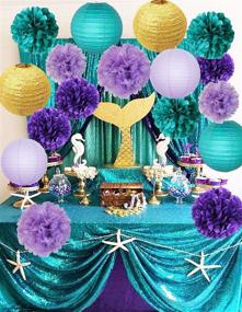 img 1 attached to Furuix Under The Sea Party Decorations: Mermaid Party Supplies with 18pcs Teal Lavender Purple 10inch 8inch Tissue Paper Pom Poms & Paper Lanterns - Perfect for Birthday Parties & Baby Showers!