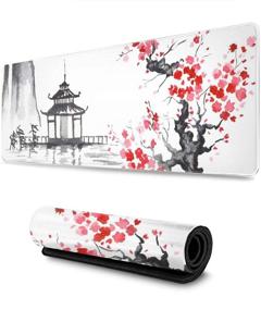 img 4 attached to 🌸 Japanese Sumi E Painting Sakura Cherry Blossom Temple Art Gaming Mouse Pad XL - Premium Quality and Exquisite Design