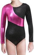 🦄 girls gymnastics long sleeve leotards: sparkling unicorn rainbow & fancy mermaid ribbons, gold ballet dance wear logo