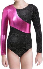 img 4 attached to 🦄 Girls Gymnastics Long Sleeve Leotards: Sparkling Unicorn Rainbow & Fancy Mermaid Ribbons, Gold Ballet Dance Wear