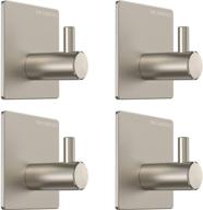 premium adhesive wall hooks for robes & towels - set of 4 - heavy duty sticky towel hangers - brushed nickel robe hooks for bathrooms - no nails hanging solution logo