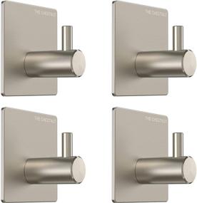 img 4 attached to Premium Adhesive Wall Hooks for Robes & Towels - Set of 4 - Heavy Duty Sticky Towel Hangers - Brushed Nickel Robe Hooks for Bathrooms - No Nails Hanging Solution
