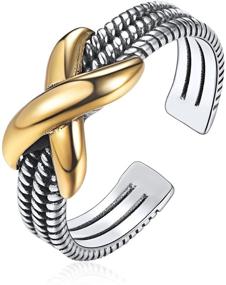 img 4 attached to 🐝 Nofade Silver Retro Bee and Flower Cuban Link Chain Heart Thumb Ring for Women - Open Adjustable Oxidized 925 Sterling Silver Jewelry with Gift Box