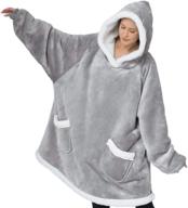 🛌 bedsure wearable blanket hoodie for women men kids - grey hooded blanket sweatshirt with deep pocket and elastic sleeve, cozy fleece sherpa jacket logo