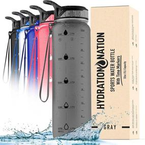 img 4 attached to 32oz Hydration Nation Water Bottle with Time Marker and Straw - Leak Proof Water Tracker Bottle for Fitness & Sports - Drinking Water Bottle with Times to Drink - Gray