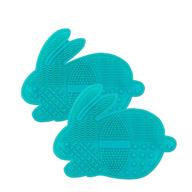 🐰 mint green silicone bunny makeup brush cleaning mat - set of 2 | portable cosmetic brush cleaner pad with suction cup | washing tool scrubber for makeup brushes logo