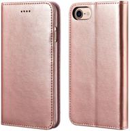 📱 icarercase iphone 7/8 wallet case, iphone se case 2020 | premium pu leather folio flip cover with kickstand and credit slots for apple iphone 7, iphone 8, iphone se 4.7 inch (rose gold) logo