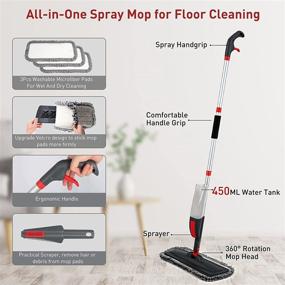 img 3 attached to 120CM Spray Mop with 450ML Bottle, Microfiber Mop for Hardwood, Laminate, Tile, Ceramic, Wood Floors. Includes 3 Reusable Pads and 1 Scraper - Efficient Floor Cleaning Solution