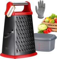 🧀 ourokhome 10-inch stainless steel box grater - 4-sided cheese grater with container box and resistant glove (red/black) logo