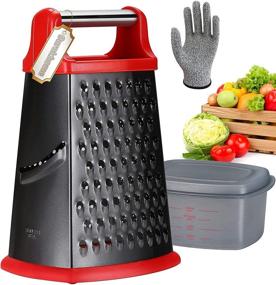 img 4 attached to 🧀 Ourokhome 10-Inch Stainless Steel Box Grater - 4-Sided Cheese Grater with Container Box and Resistant Glove (Red/Black)