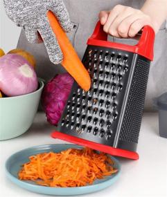 img 3 attached to 🧀 Ourokhome 10-Inch Stainless Steel Box Grater - 4-Sided Cheese Grater with Container Box and Resistant Glove (Red/Black)