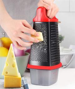 img 1 attached to 🧀 Ourokhome 10-Inch Stainless Steel Box Grater - 4-Sided Cheese Grater with Container Box and Resistant Glove (Red/Black)