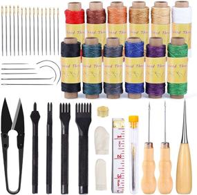 img 4 attached to 🧵 Complete 46-Piece Leather Upholstery Repair Kit with 12 Colors Waxed Thread, Sewing Needles, Stitching Punch, Awls, and Essential Tools for Leather Stitching, Repair, and Sewing