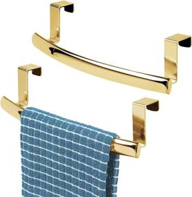 img 4 attached to 🔸 mDesign Over Cabinet Towel Rack - Hang on Cabinet or Door - Steel Towel Bar and Holder for Kitchen, Bathroom - Holds Hand Towels, Washcloths - Curved Design - Spira Collection - 2 Pack - Soft Brass