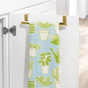 img 2 attached to 🔸 mDesign Over Cabinet Towel Rack - Hang on Cabinet or Door - Steel Towel Bar and Holder for Kitchen, Bathroom - Holds Hand Towels, Washcloths - Curved Design - Spira Collection - 2 Pack - Soft Brass