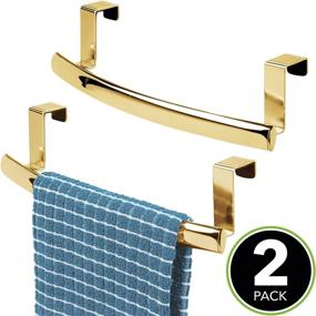 img 3 attached to 🔸 mDesign Over Cabinet Towel Rack - Hang on Cabinet or Door - Steel Towel Bar and Holder for Kitchen, Bathroom - Holds Hand Towels, Washcloths - Curved Design - Spira Collection - 2 Pack - Soft Brass