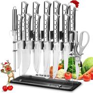 🔪 15-piece kitchen knife set with acrylic stand - german stainless steel steak knives, self-sharpening blades, super sharp chef knives set for efficient cooking logo